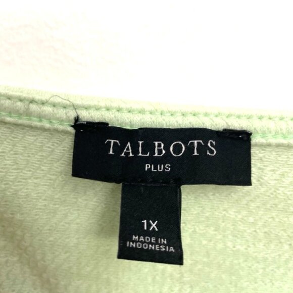 Talbots Plus Top Women’s 1X Green V Scoop Ruffle Shoulder Cotton Blend Textured - Picture 4 of 5
